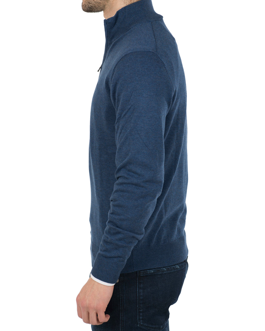 Herren | Pullover | Hackett | Cotton/Silk Half Zip Dark Denim Blue