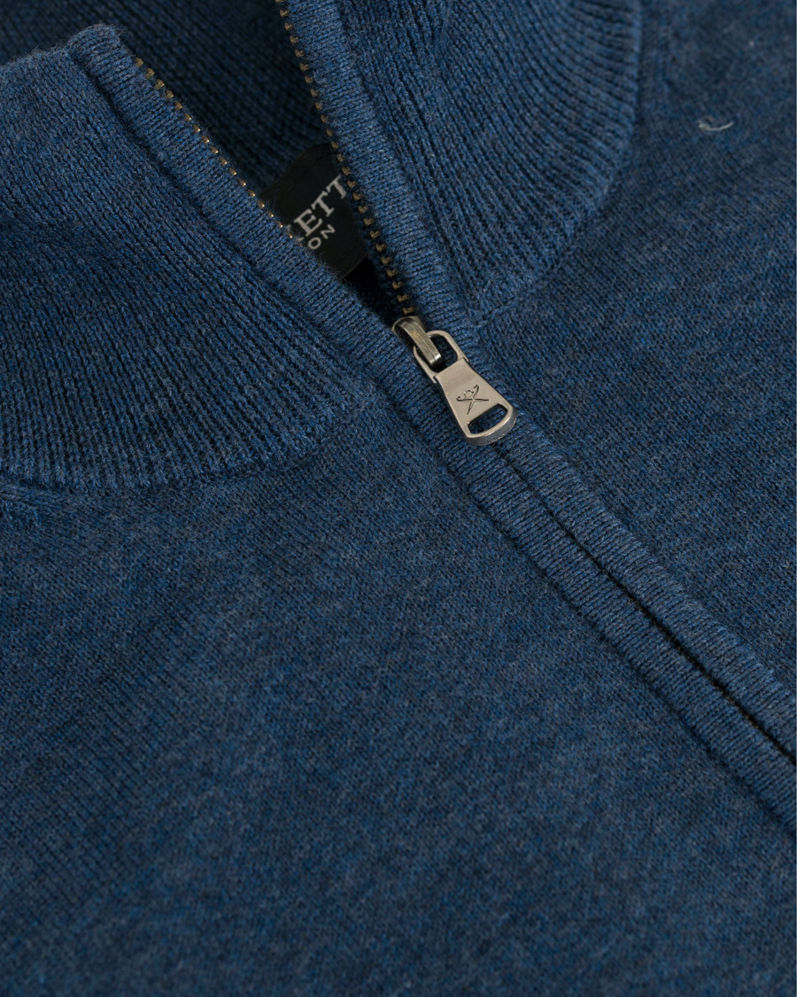 Herren | Pullover | Hackett | Cotton/Silk Half Zip Dark Denim Blue