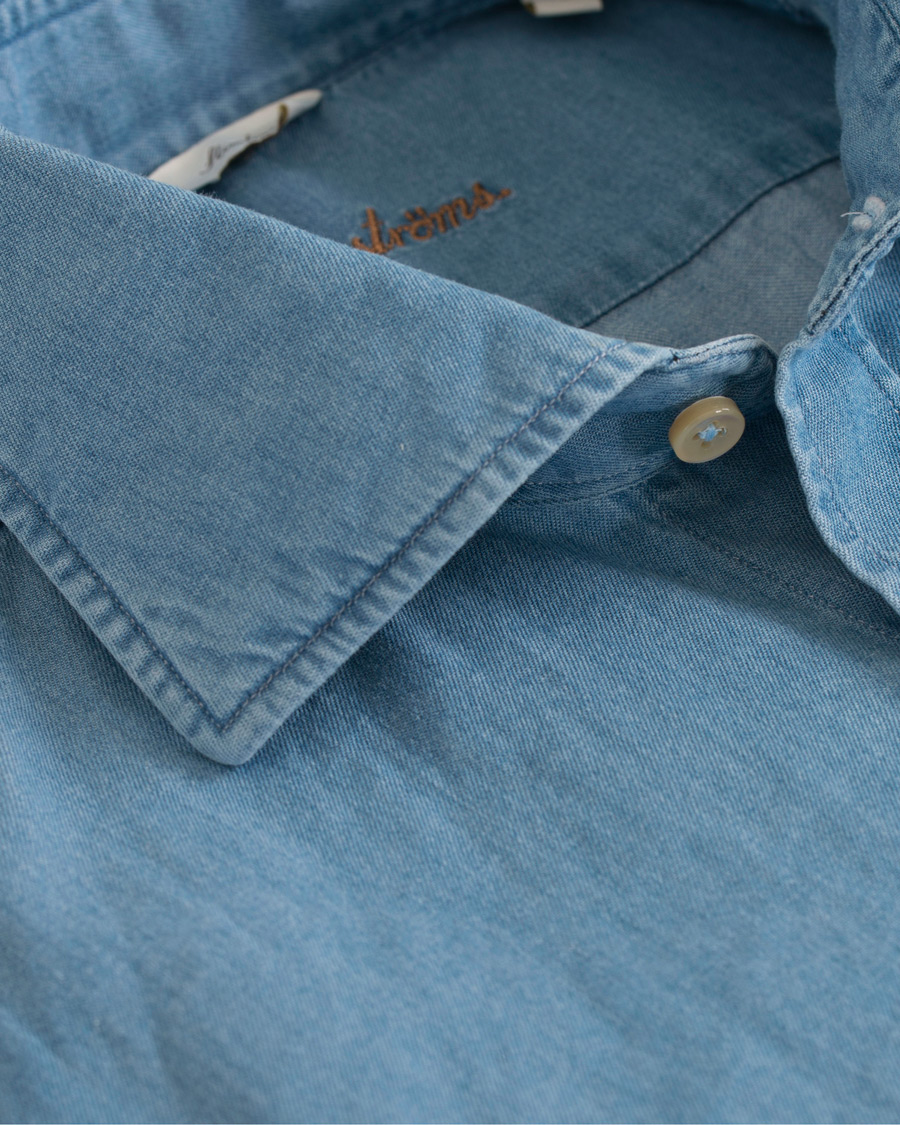Herren | Hemden | Stenströms | Slimline Garment Washed Shirt Light Denim
