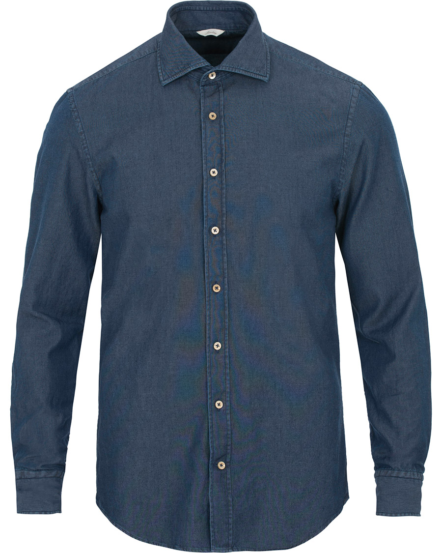 Herren | Hemden | Stenströms | Slimline Garment Washed Shirt Dark Denim
