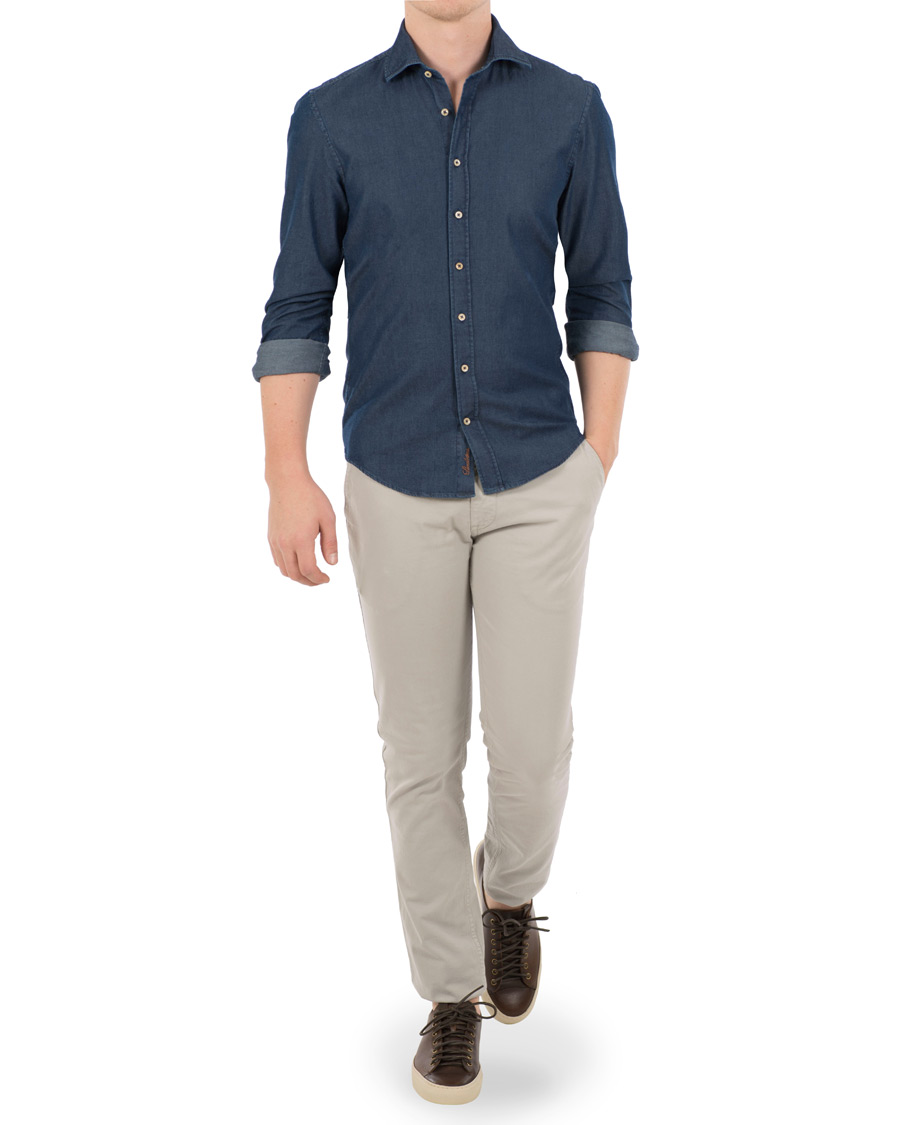 Herren | Hemden | Stenströms | Slimline Garment Washed Shirt Dark Denim
