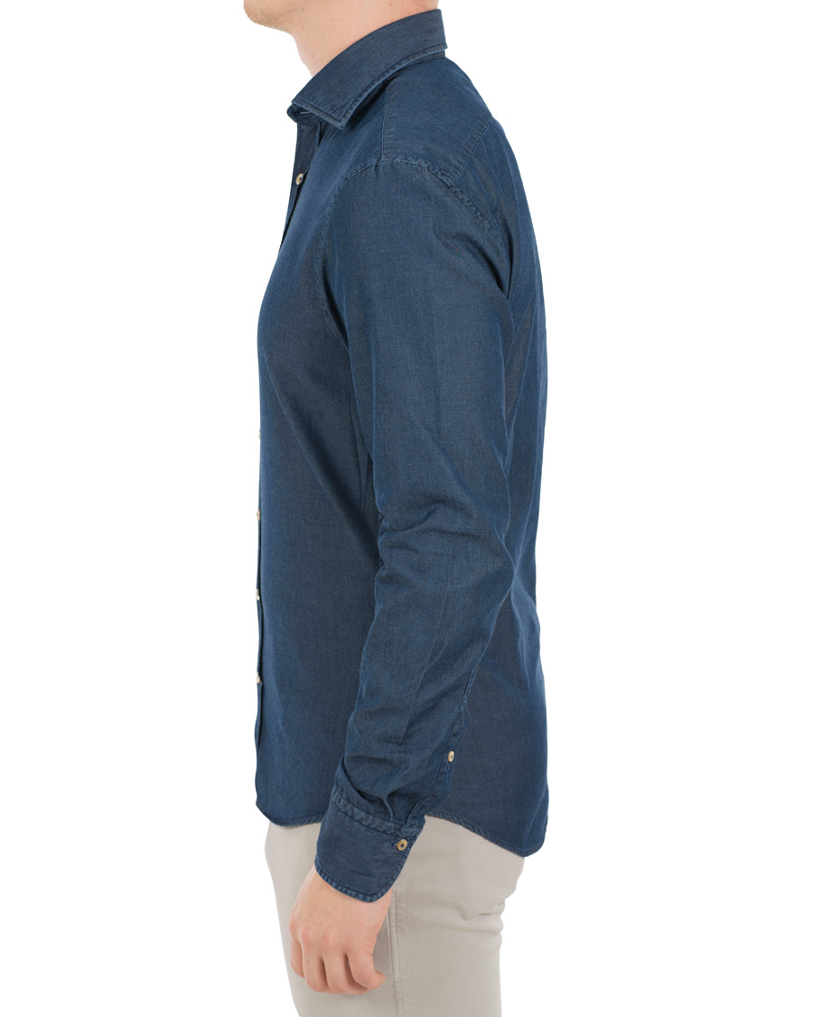 Herren | Hemden | Stenströms | Slimline Garment Washed Shirt Dark Denim