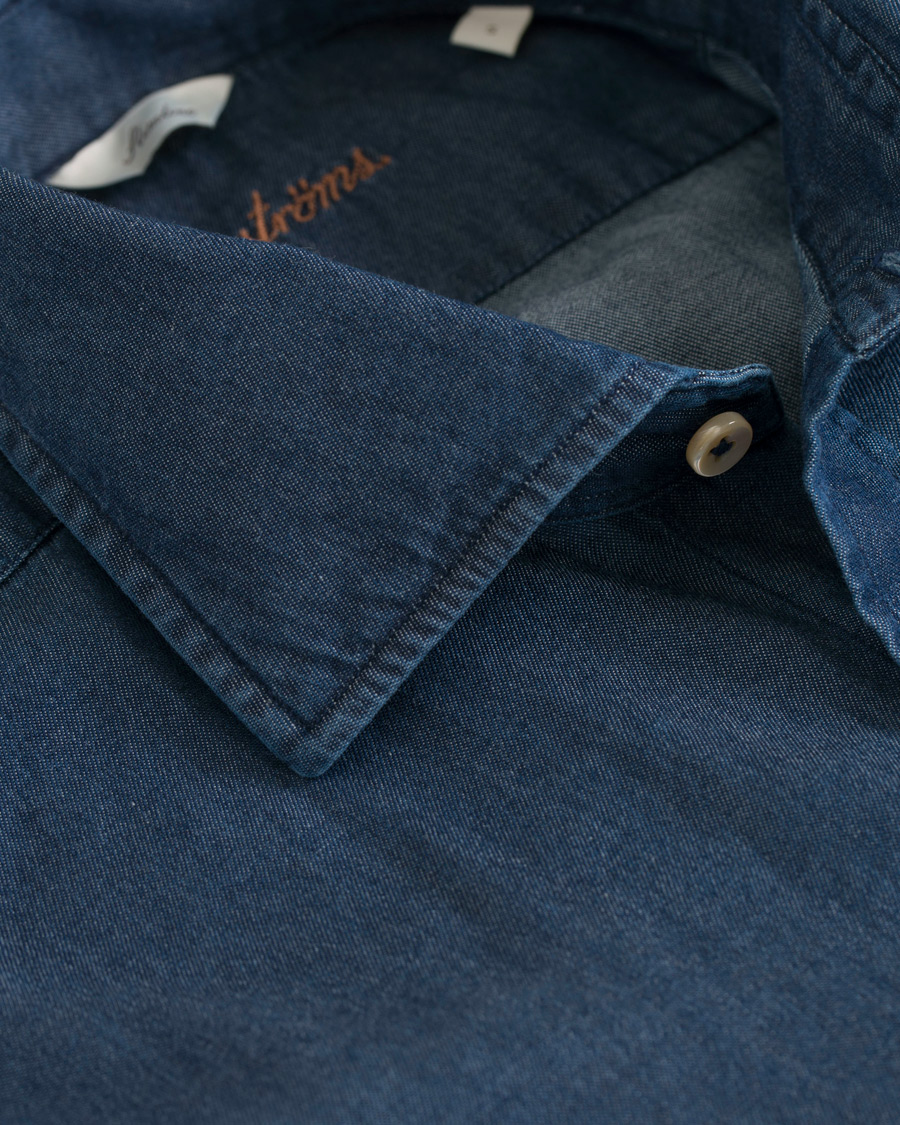 Herren | Hemden | Stenströms | Slimline Garment Washed Shirt Dark Denim