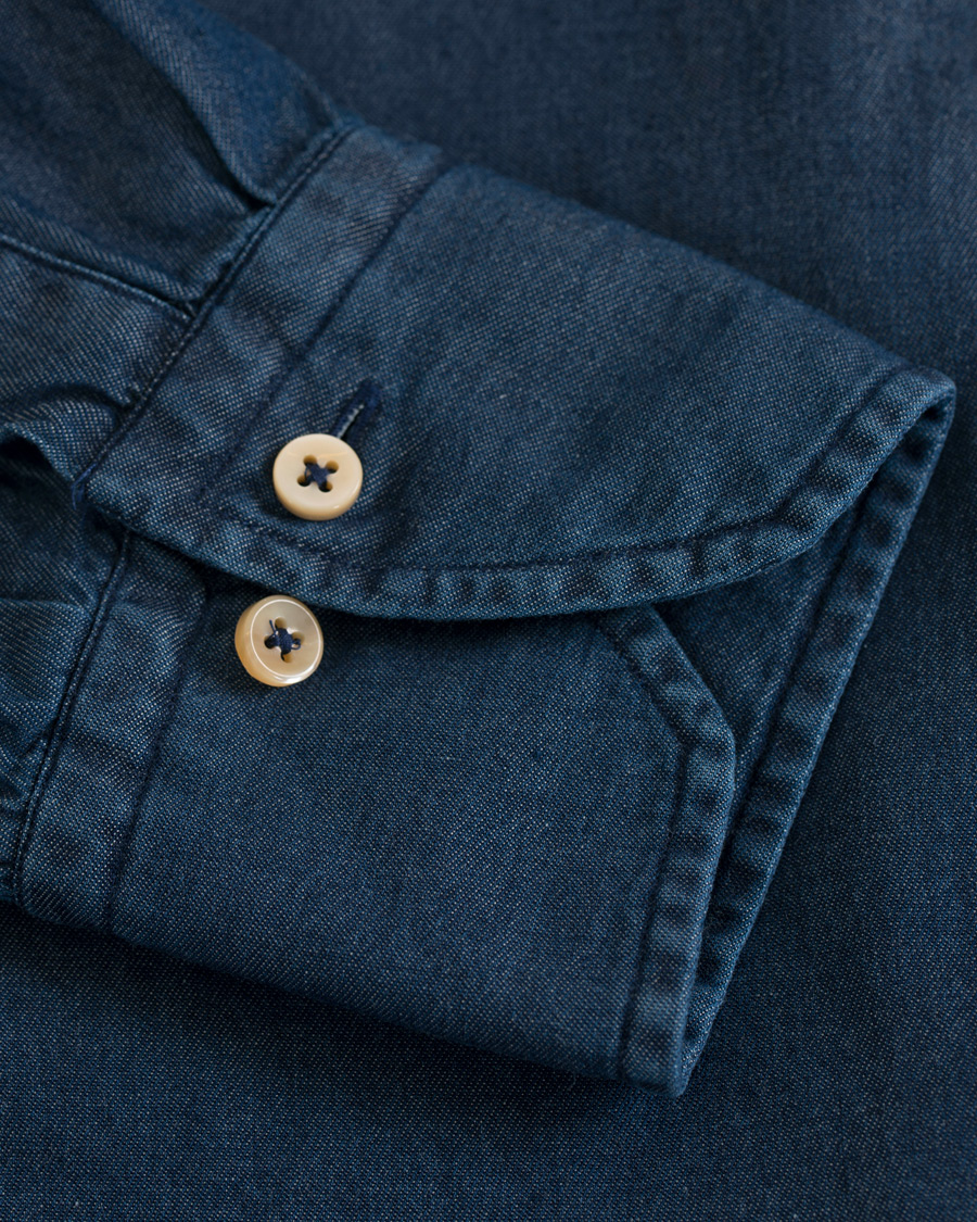 Herren | Hemden | Stenströms | Slimline Garment Washed Shirt Dark Denim