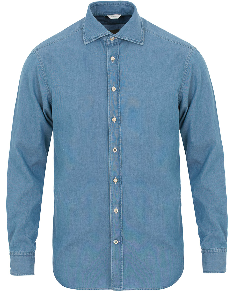 Herren | Hemden | Stenströms | Fitted Body Garment Washed Shirt Light Denim