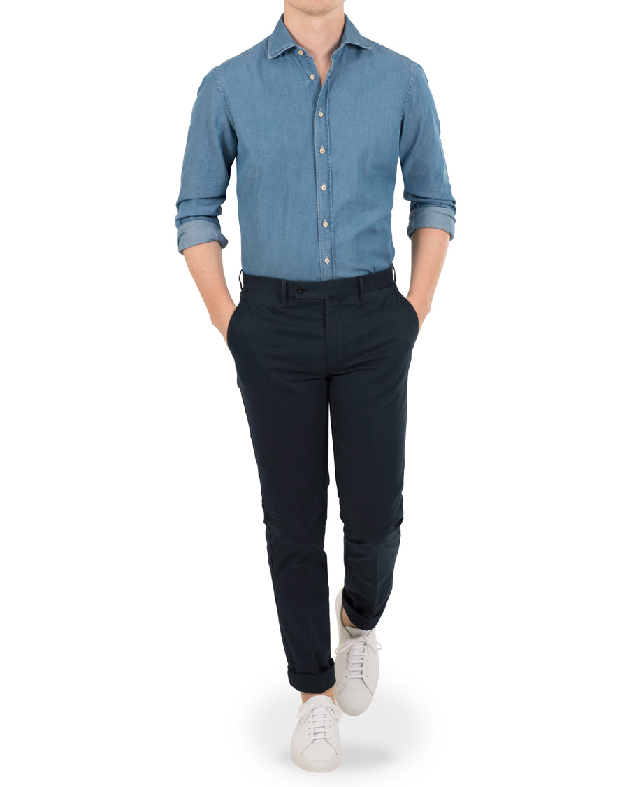 Herren | Hemden | Stenströms | Fitted Body Garment Washed Shirt Light Denim
