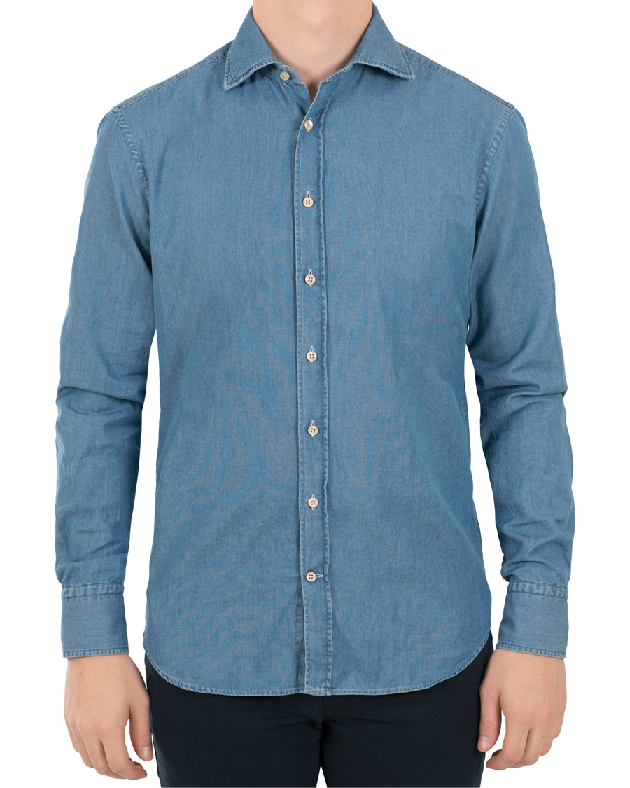 Herren | Hemden | Stenströms | Fitted Body Garment Washed Shirt Light Denim