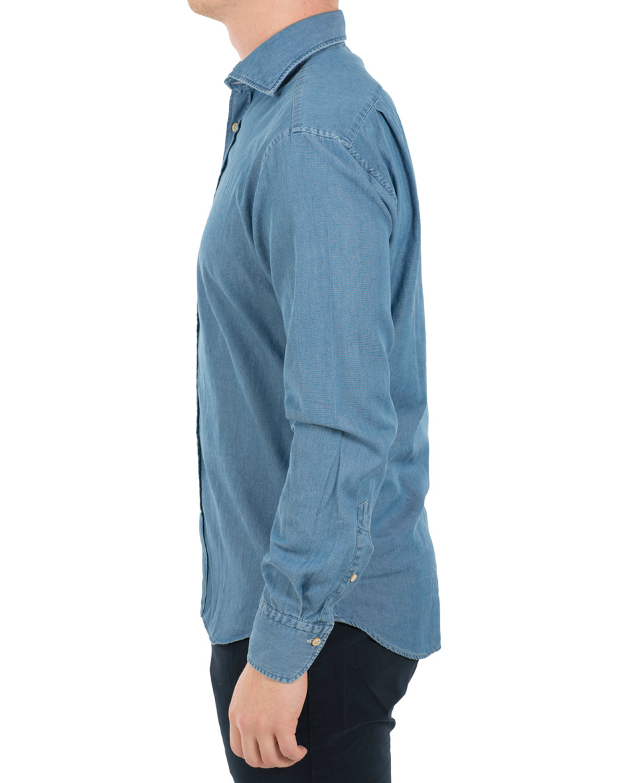 Herren | Hemden | Stenströms | Fitted Body Garment Washed Shirt Light Denim