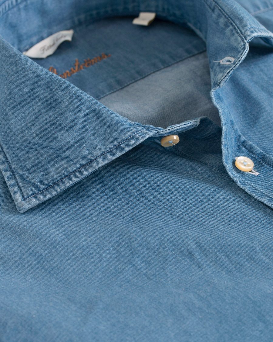 Herren | Hemden | Stenströms | Fitted Body Garment Washed Shirt Light Denim