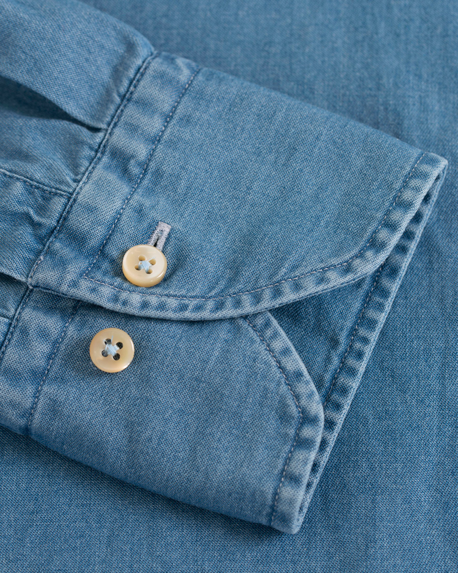 Herren | Hemden | Stenströms | Fitted Body Garment Washed Shirt Light Denim