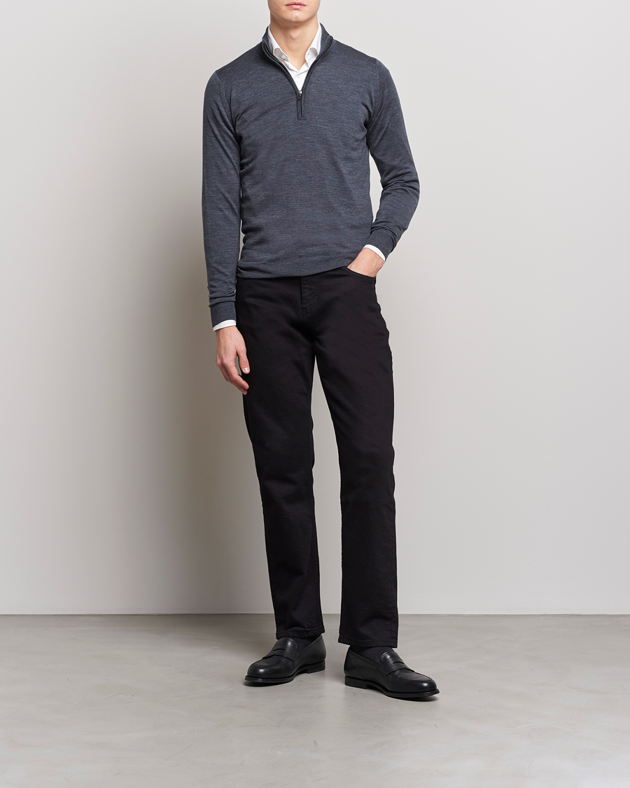 Herren | Pullover | John Smedley | Barrow Extra Fine Merino Half Zip Charcoal