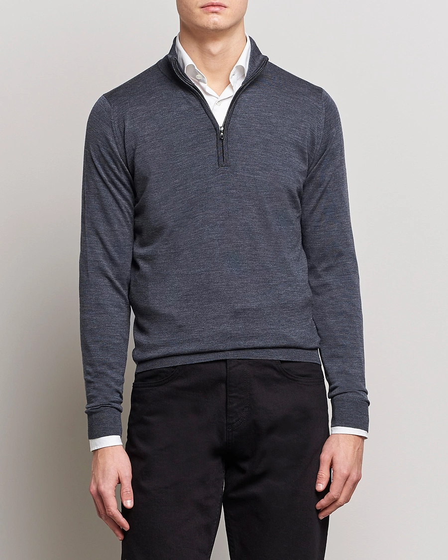 Herren | Half-zip | John Smedley | Barrow Extra Fine Merino Half Zip Charcoal