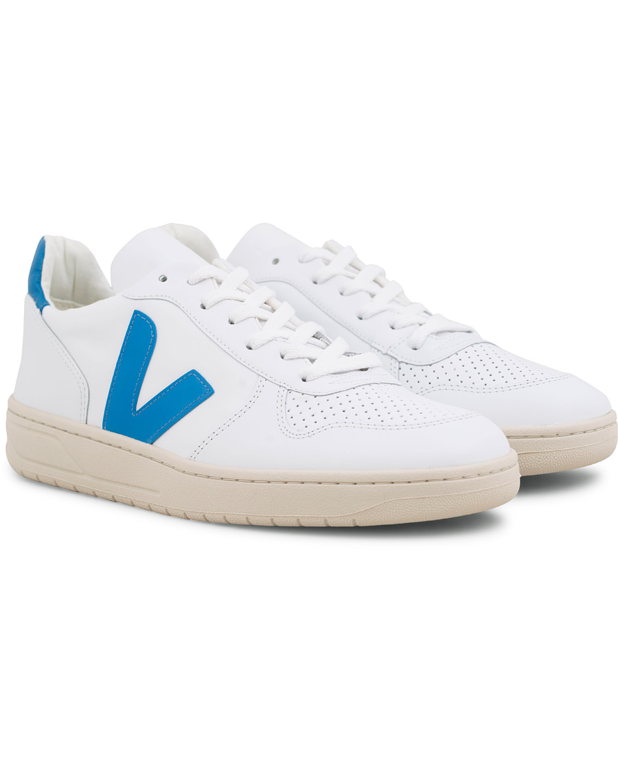 Herren | Veja V-10 Leather Sneaker Extra White/Swedish Blue | Veja | V-10 Leather Sneaker Extra White/Swedish Blue
