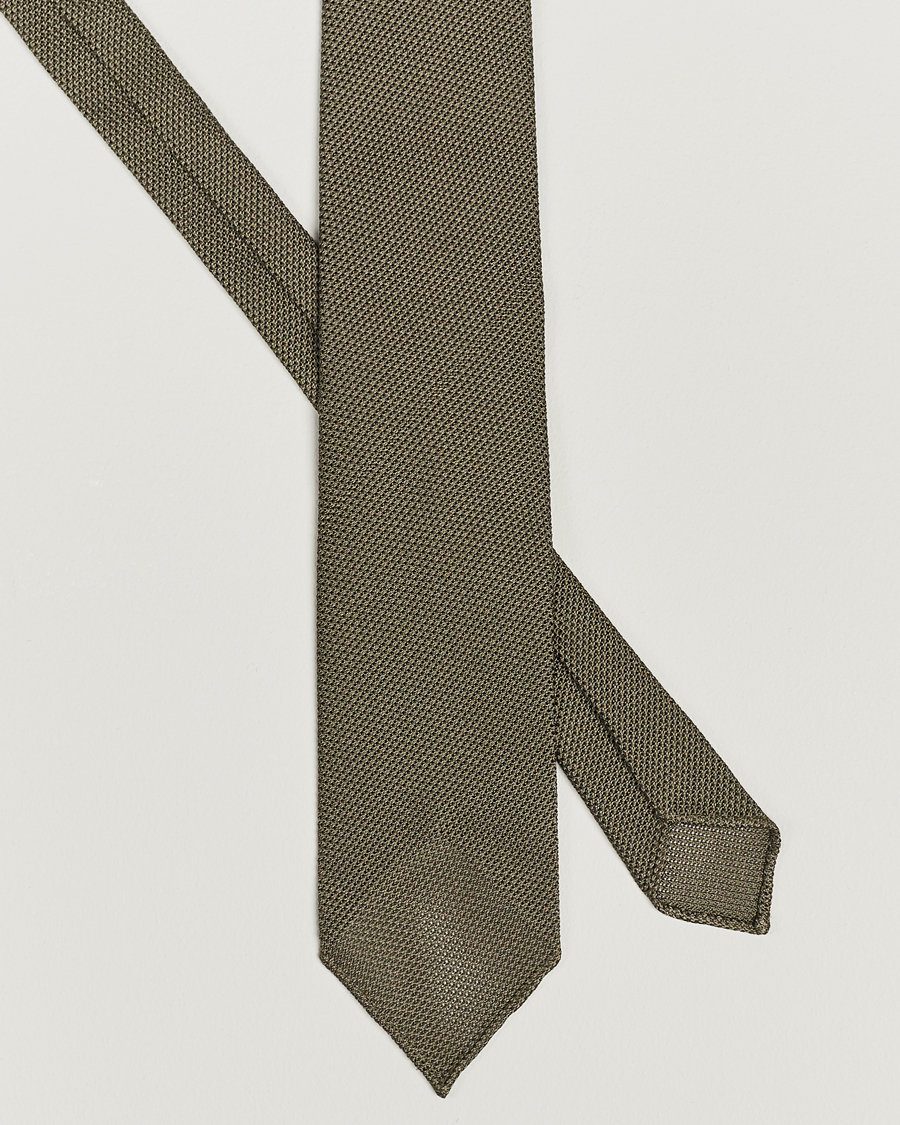 Herren | Festive | Drake's | Silk Grenadine Handrolled 8 cm Tie Khaki