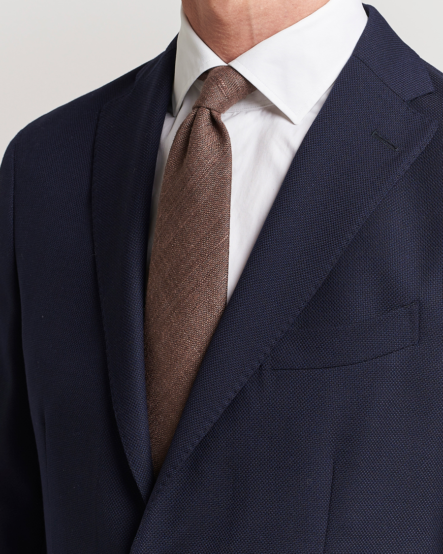 Herren | Krawatten | Drake's | Tussah Silk Handrolled 8 cm Tie Brown
