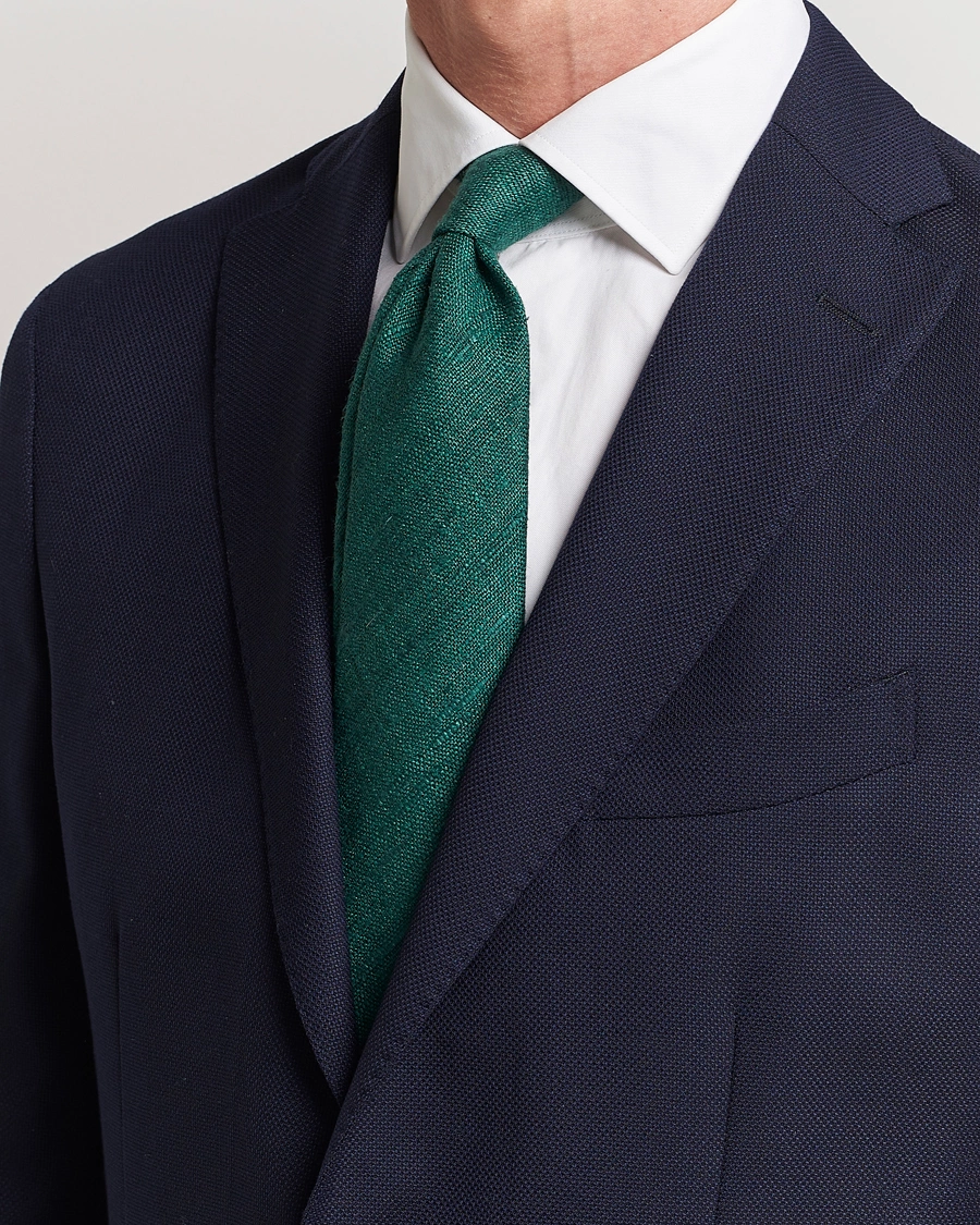 Herren | Festive | Drake's | Tussah Silk Handrolled 8 cm Tie Green