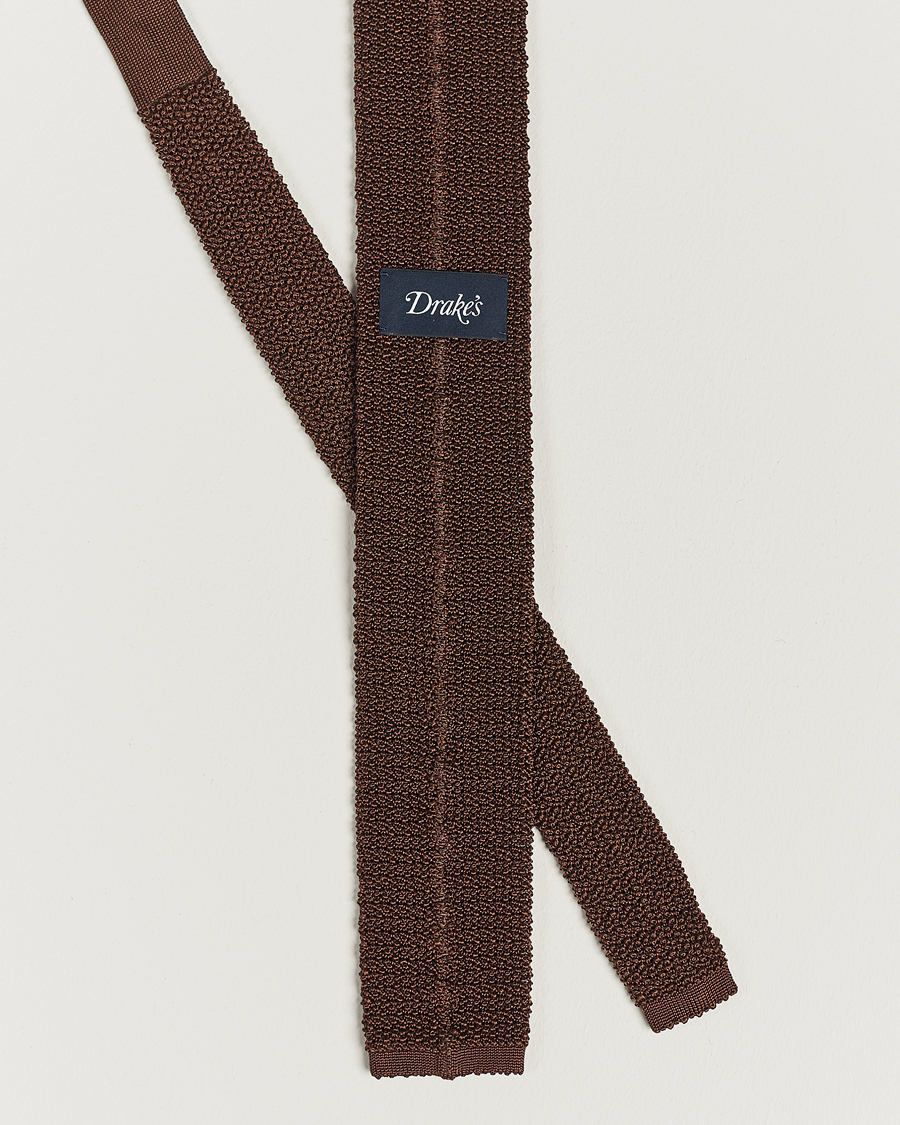 Herren | Drake's Knitted Silk 6.5 cm Tie Brown | Drake's | Knitted Silk 6.5 cm Tie Brown