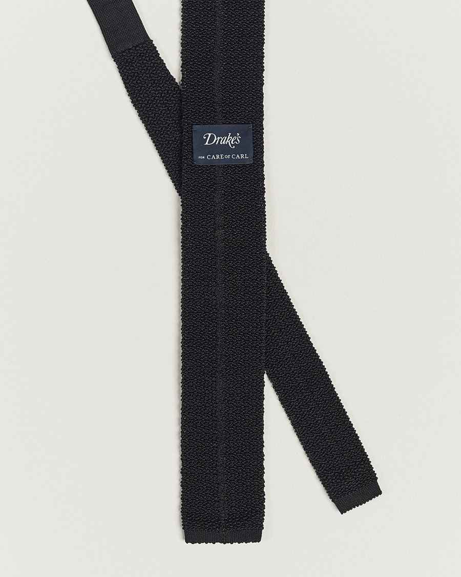 Herren | Drake's Knitted Silk 6.5 cm Tie Black | Drake's | Knitted Silk 6.5 cm Tie Black