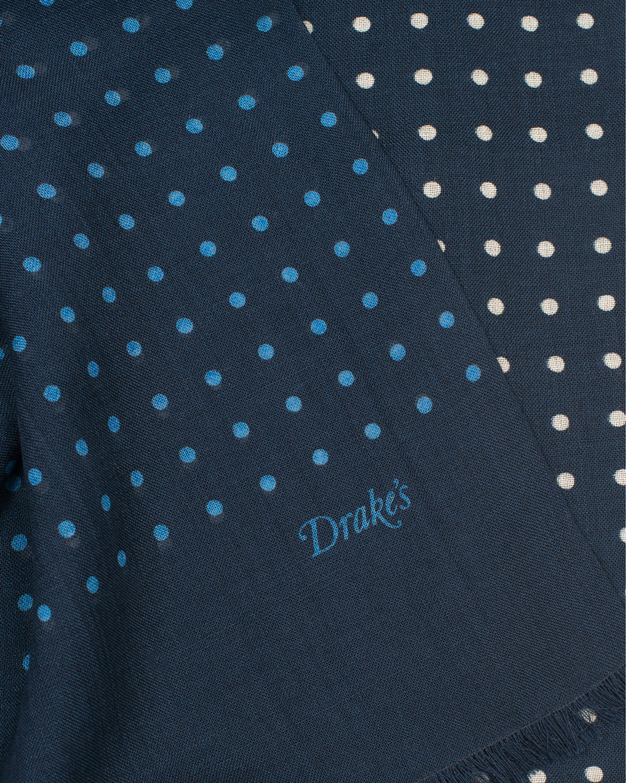Herren | Drake's Wool/Silk Classic Spot Scarf Navy/White/Blue | Drake's | Wool/Silk Classic Spot Scarf Navy/White/Blue