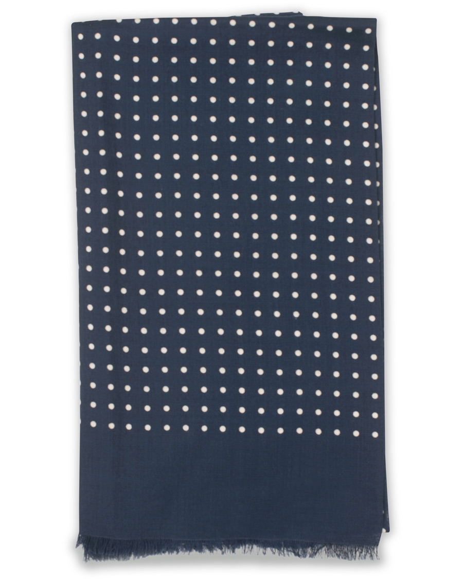 Herren | Drake's Wool/Silk Classic Spot Scarf Navy/White/Blue | Drake's | Wool/Silk Classic Spot Scarf Navy/White/Blue