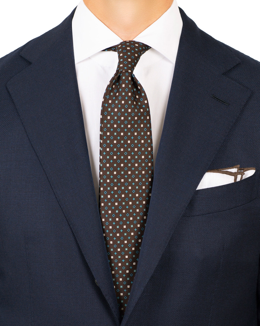 Herren | E. Marinella 7-Fold Printed Micro Pattern Silk Tie Brown/Teal 8 cm | E. Marinella | 7-Fold Printed Micro Pattern Silk Tie Brown/Teal 8 cm