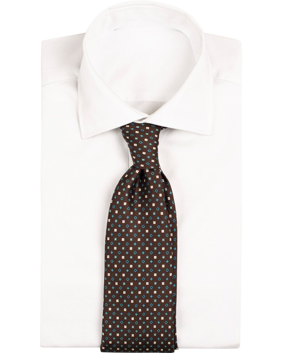 Herren | E. Marinella 7-Fold Printed Micro Pattern Silk Tie Brown/Teal 8 cm | E. Marinella | 7-Fold Printed Micro Pattern Silk Tie Brown/Teal 8 cm