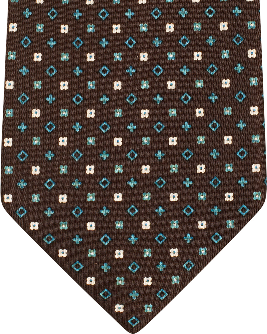 Herren | E. Marinella 7-Fold Printed Micro Pattern Silk Tie Brown/Teal 8 cm | E. Marinella | 7-Fold Printed Micro Pattern Silk Tie Brown/Teal 8 cm