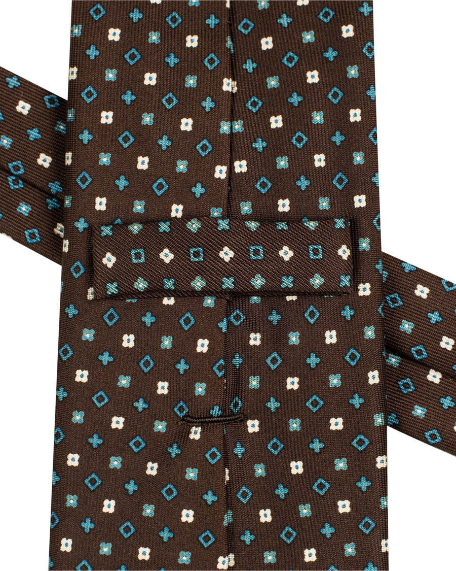 Herren | E. Marinella 7-Fold Printed Micro Pattern Silk Tie Brown/Teal 8 cm | E. Marinella | 7-Fold Printed Micro Pattern Silk Tie Brown/Teal 8 cm