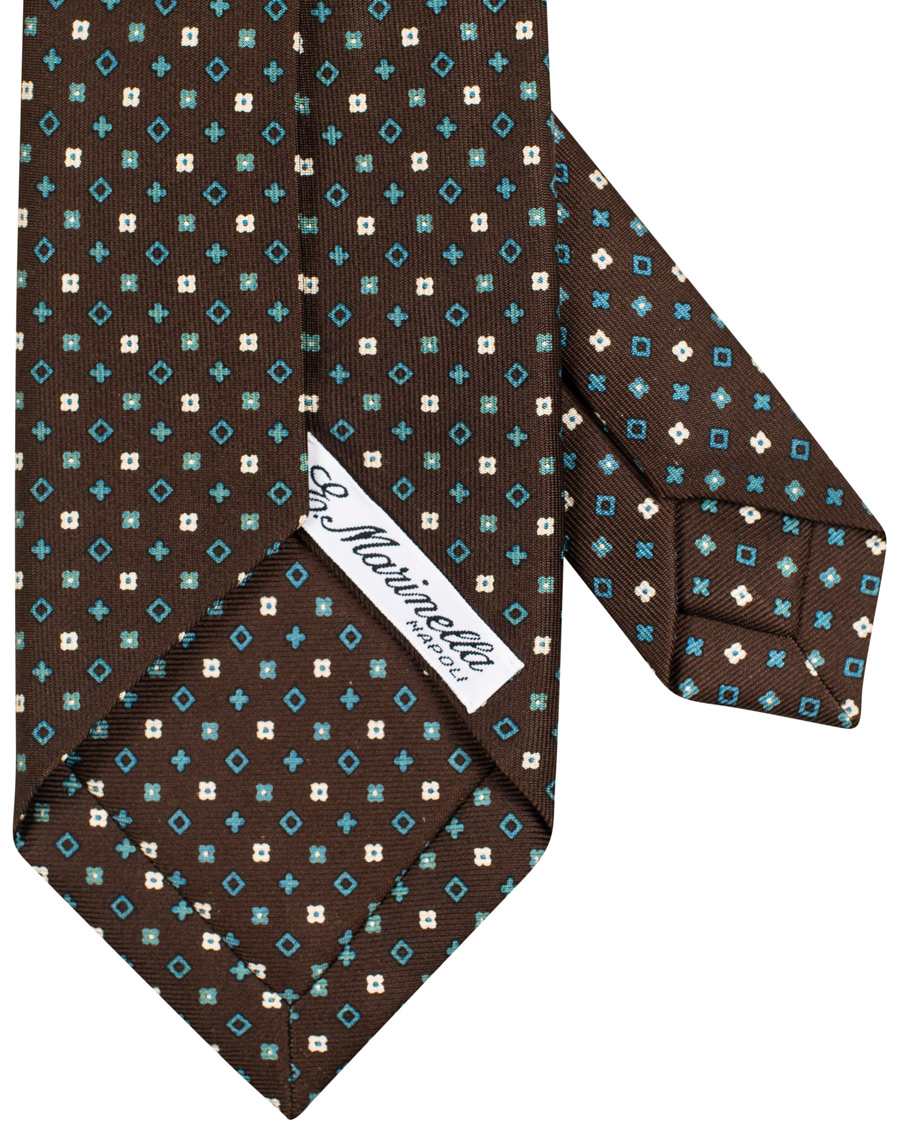 Herren | E. Marinella 7-Fold Printed Micro Pattern Silk Tie Brown/Teal 8 cm | E. Marinella | 7-Fold Printed Micro Pattern Silk Tie Brown/Teal 8 cm
