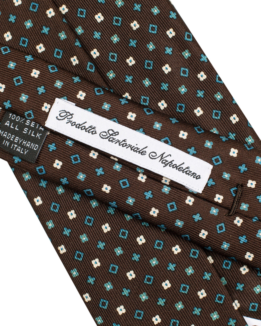 Herren | E. Marinella 7-Fold Printed Micro Pattern Silk Tie Brown/Teal 8 cm | E. Marinella | 7-Fold Printed Micro Pattern Silk Tie Brown/Teal 8 cm