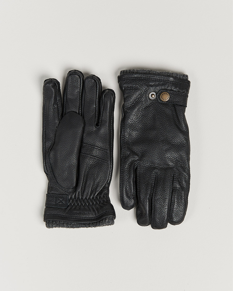 Herren | Handschuhe | Hestra | Utsjö Fleece Lined Buckle Elkskin Glove Black