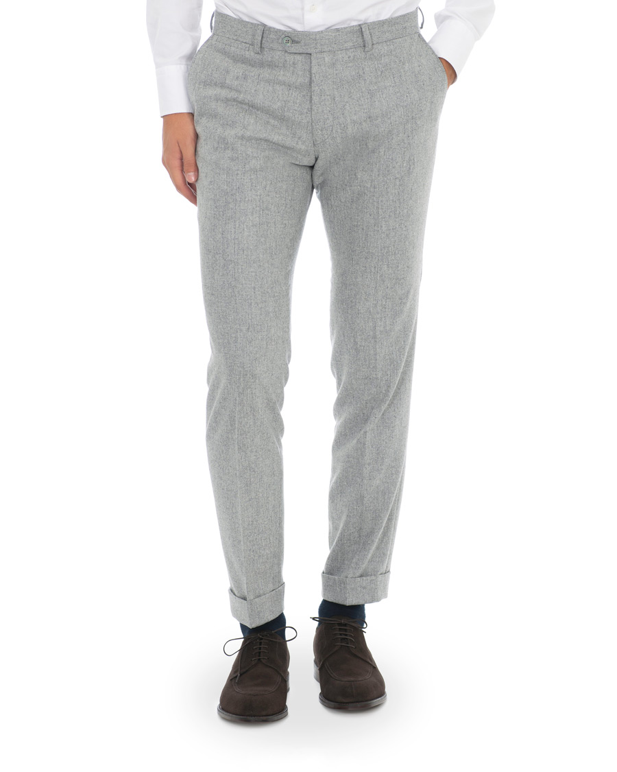 Herren | Hosen | Oscar Jacobson | Dean Turn Up Flannel Trousers Light Grey