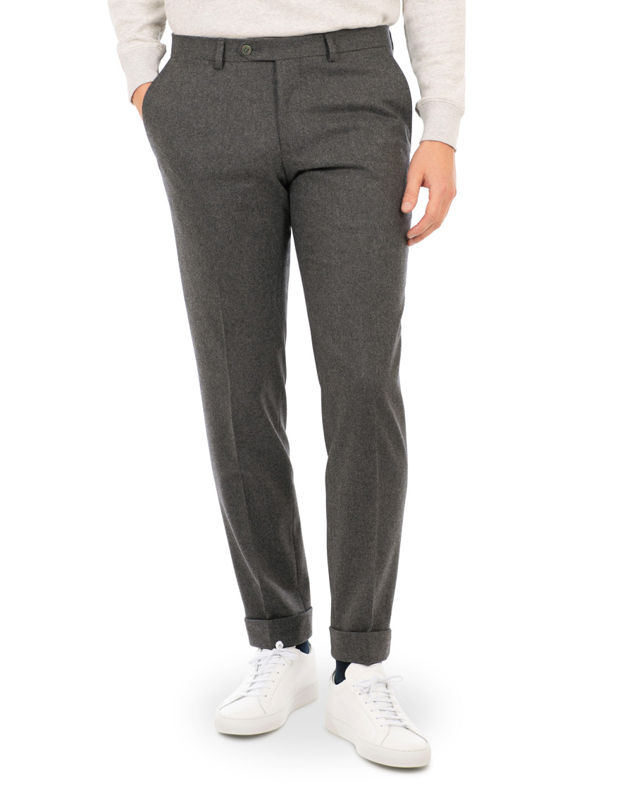 Herren | Hosen | Oscar Jacobson | Dean Turn Up Flannel Trousers Dark Grey