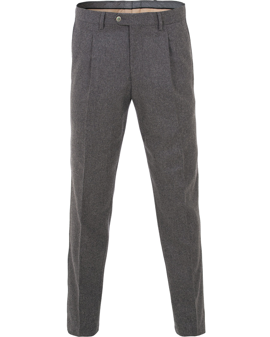 Herren | Hosen | Oscar Jacobson | Delon Pleated Flannel Trousers Dark Grey
