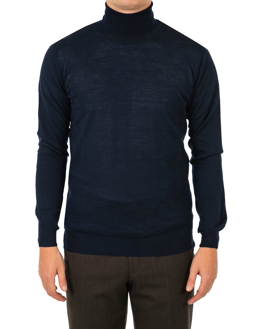 Herren | Pullover | Oscar Jacobson | Cole Extra Fine Merino Rollneck Navy