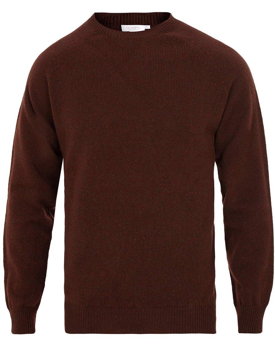 Herren | Pullover | Sunspel | Lambswool Crew Neck Brown