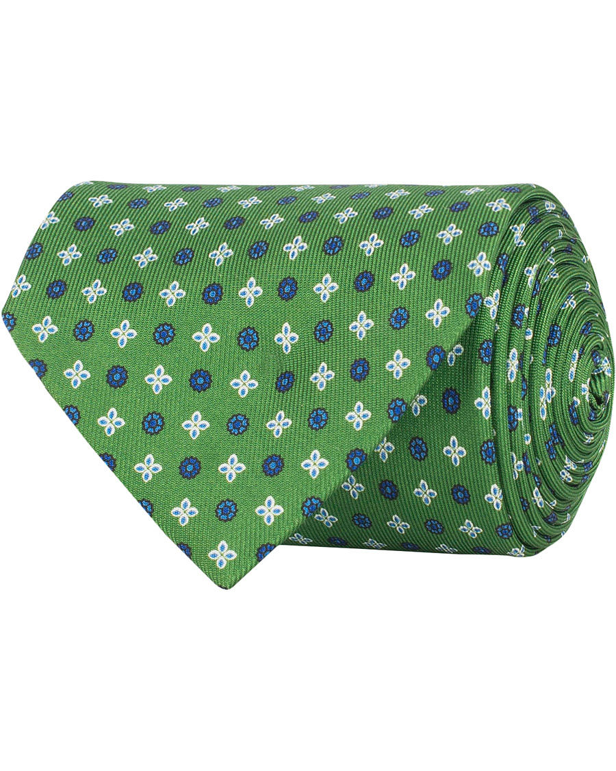 Herren | E. Marinella 3-Fold Printed Heritage Symbol Silk Tie 8 Cm Grass Green | E. Marinella | 3-Fold Printed Heritage Symbol Silk Tie 8 Cm Grass Green