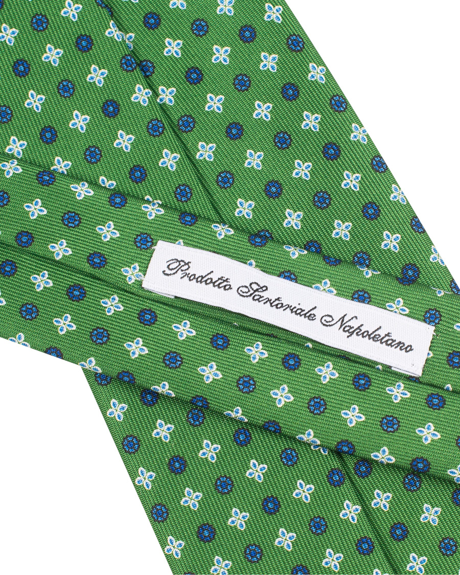 Herren | E. Marinella 3-Fold Printed Heritage Symbol Silk Tie 8 Cm Grass Green | E. Marinella | 3-Fold Printed Heritage Symbol Silk Tie 8 Cm Grass Green