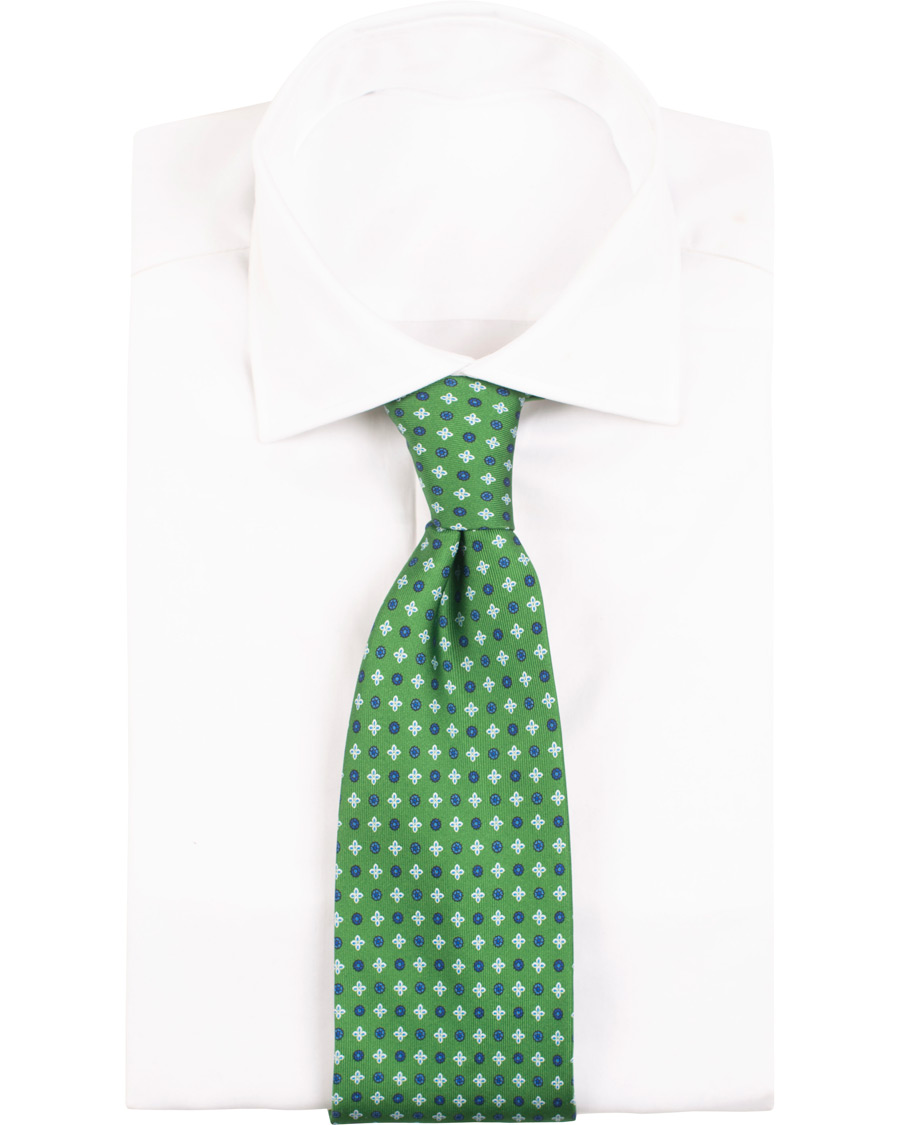 Herren | E. Marinella 3-Fold Printed Heritage Symbol Silk Tie 8 Cm Grass Green | E. Marinella | 3-Fold Printed Heritage Symbol Silk Tie 8 Cm Grass Green