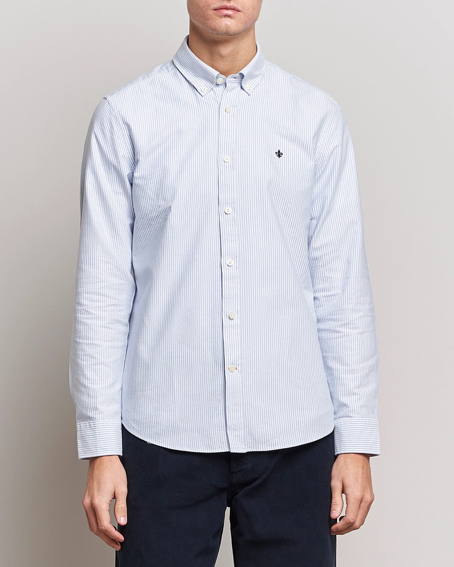 Herren | Oxfordhemden | Morris | Oxford Striped Button Down Cotton Shirt Light Blue