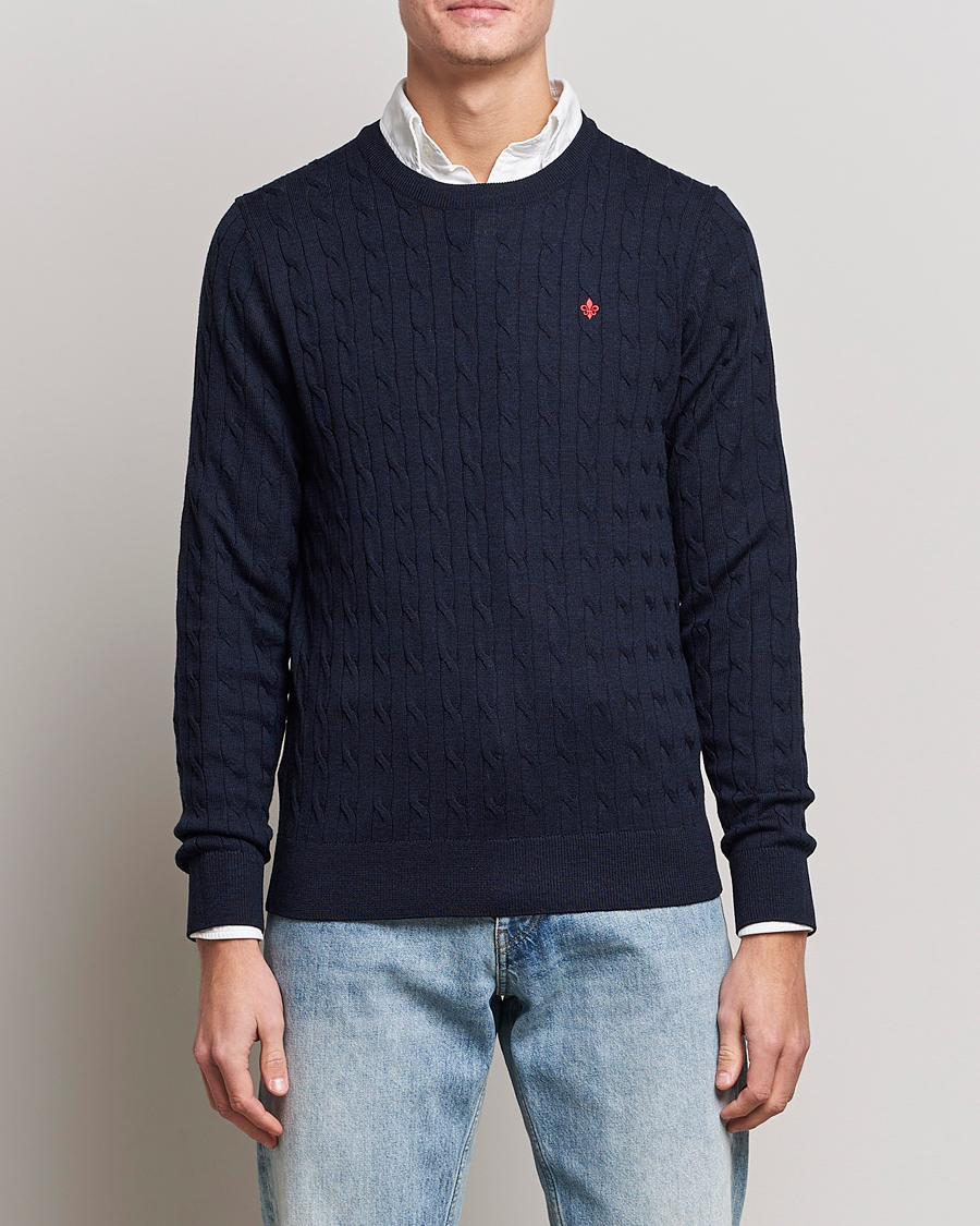 Men |  | Morris | Merino Cable O-Neck Navy