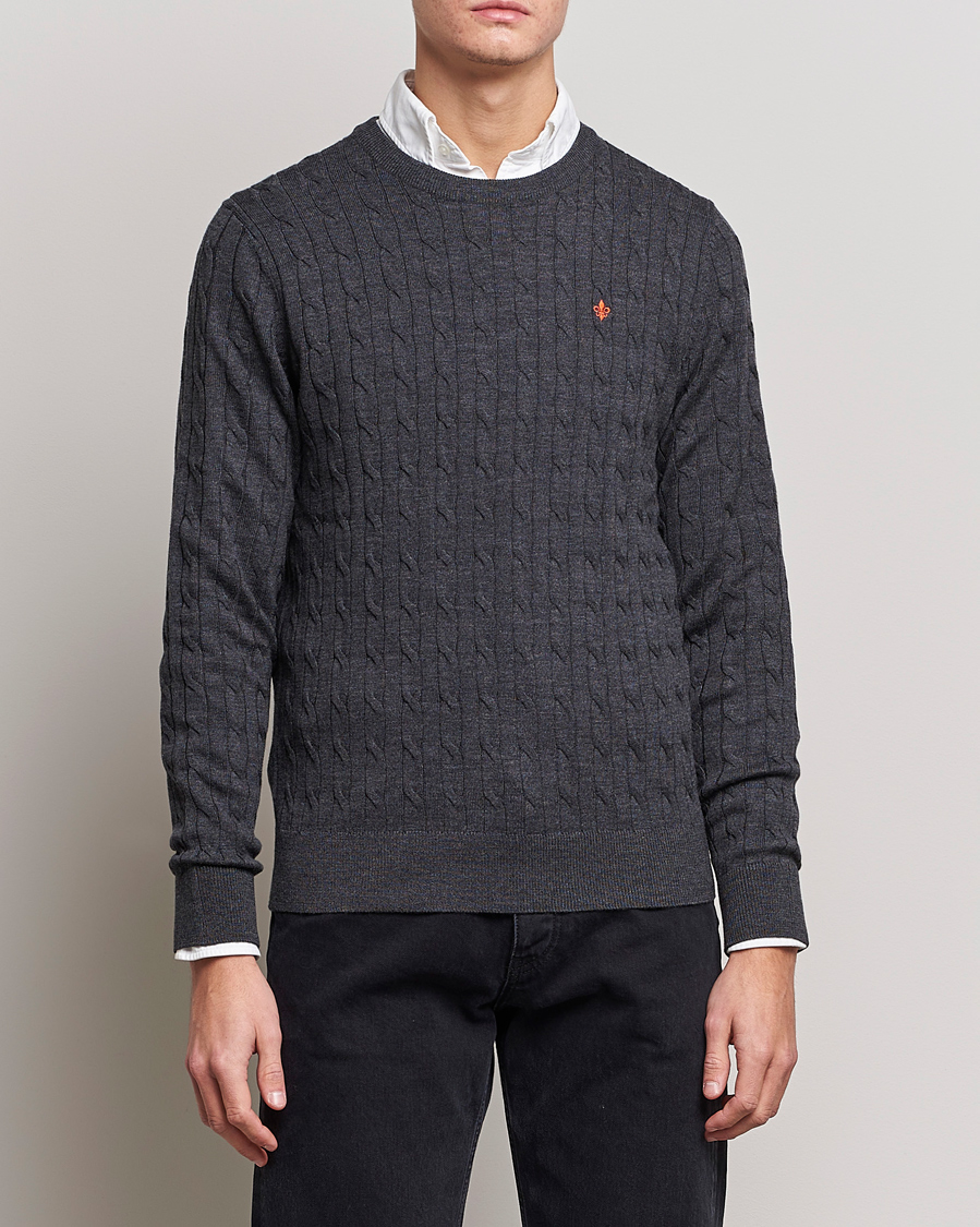 Men | Crew Neck Jumpers | Morris | Merino Cable O-Neck Grey