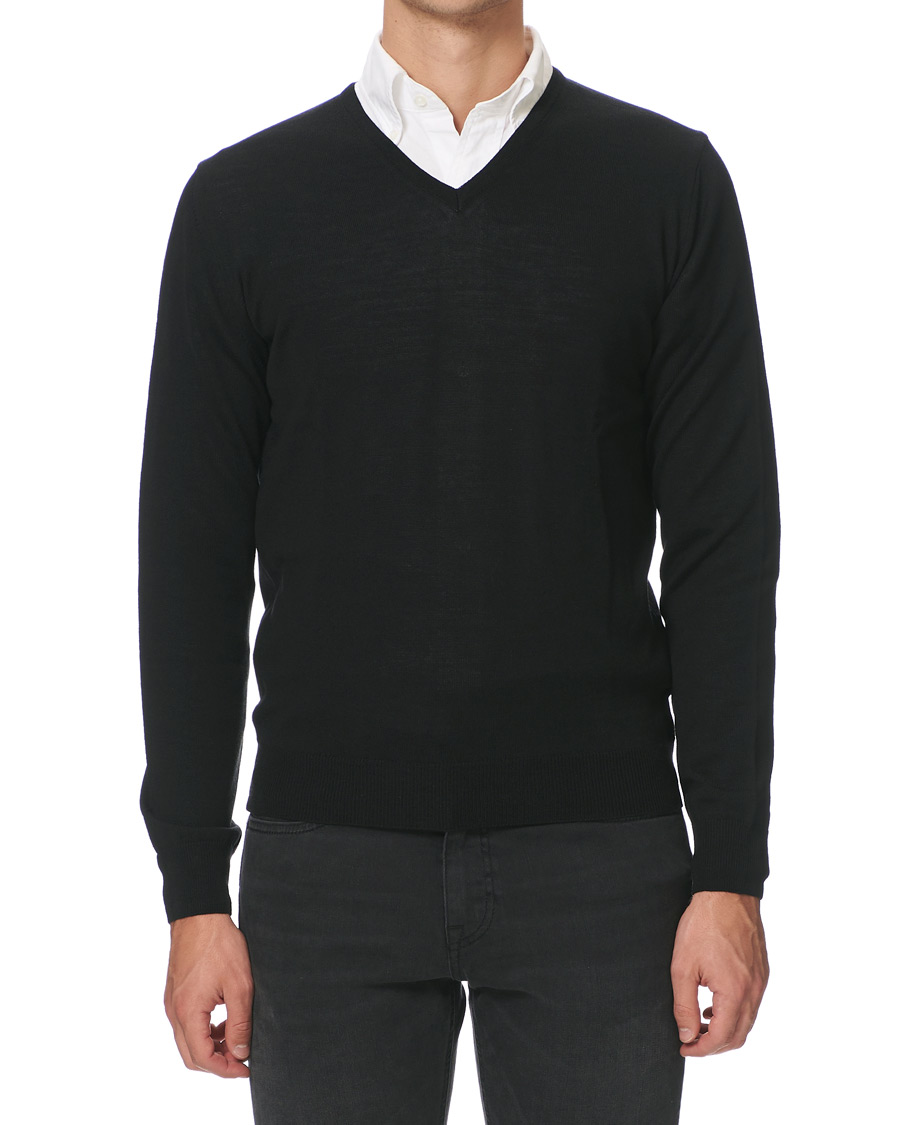 Herren | Pullover | Stenströms | Merino V- Neck Pullover Black