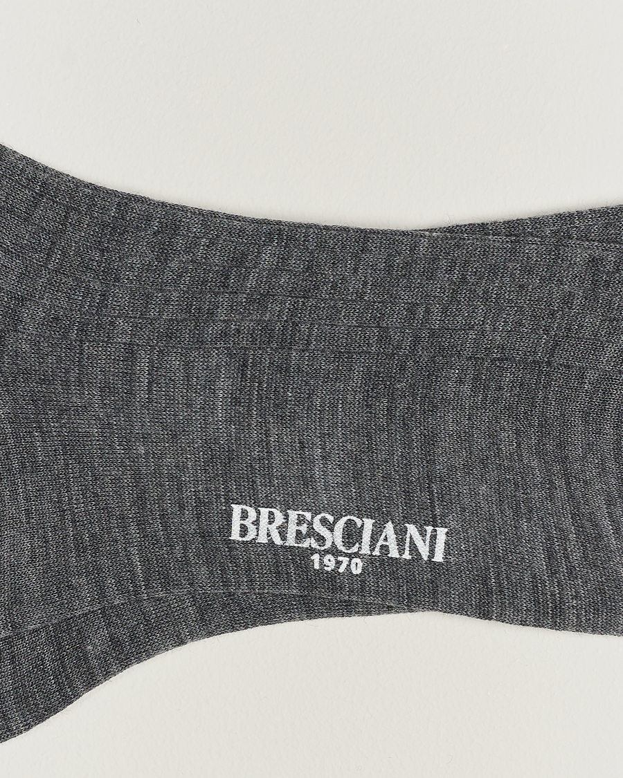 Herren | Socken aus Merinowolle | Bresciani | Wool/Nylon Ribbed Short Socks Medium Grey