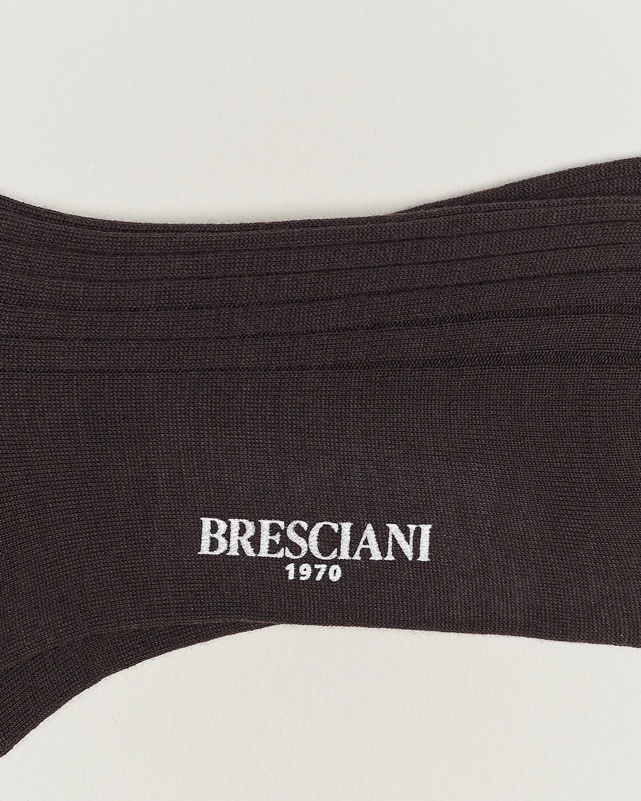 Herren |  | Bresciani | Wool/Nylon Ribbed Short Socks Brown