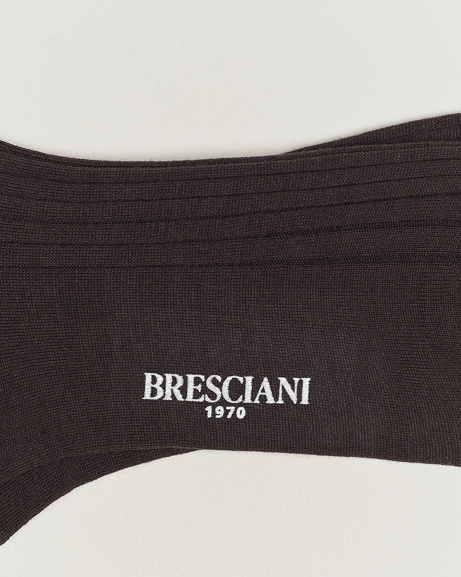 Men |  | Bresciani | Wool/Nylon Ribbed Short Socks Brown