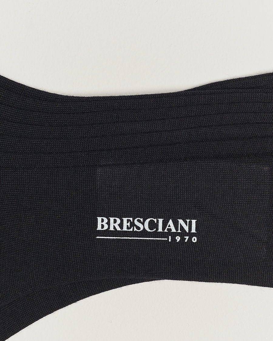 Men |  | Bresciani | Wool/Nylon Ribbed Short Socks Black