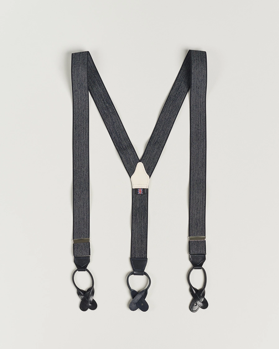 Herren | Albert Thurston Elastic Herringbone Braces 35mm Blue | Albert Thurston | Elastic Herringbone Braces 35mm Blue