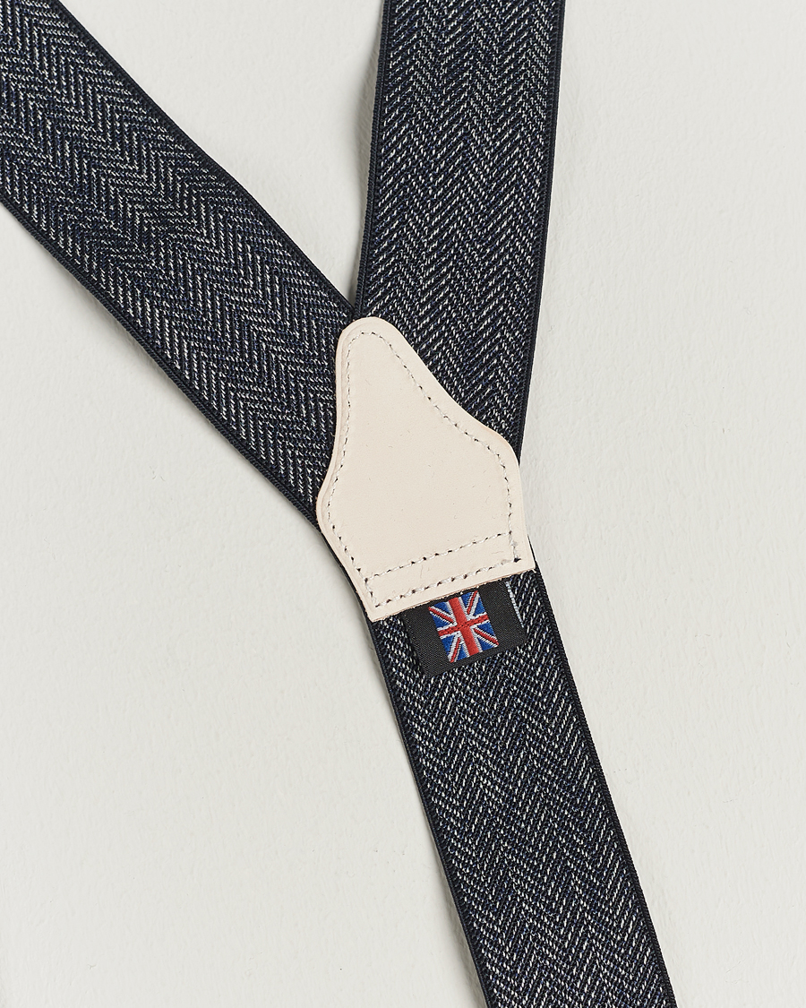 Herren | Albert Thurston Elastic Herringbone Braces 35mm Blue | Albert Thurston | Elastic Herringbone Braces 35mm Blue