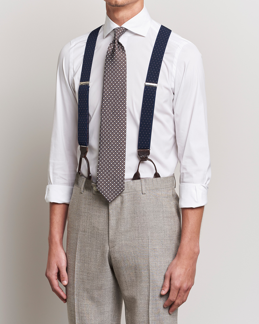 Herren | Albert Thurston Elastic Dot Braces 35mm Blue | Albert Thurston | Elastic Dot Braces 35mm Blue